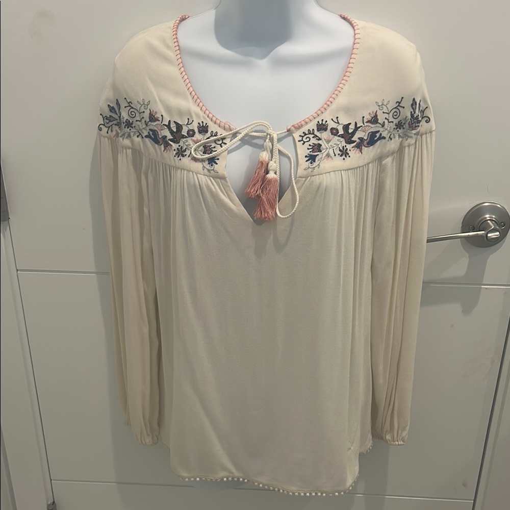 Embroidered Cream Blouse with Tassel Detail NEW With Tags